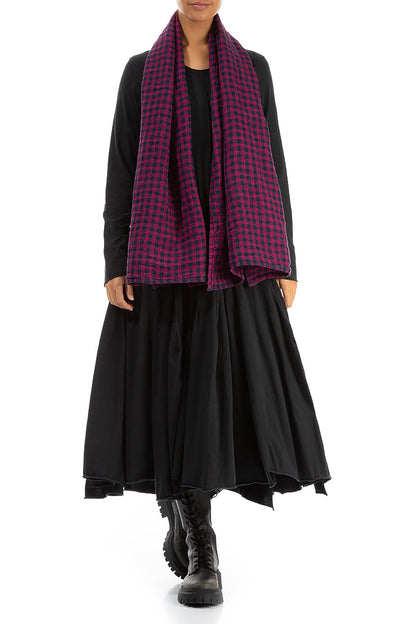 Magenta Check Linen Scarf