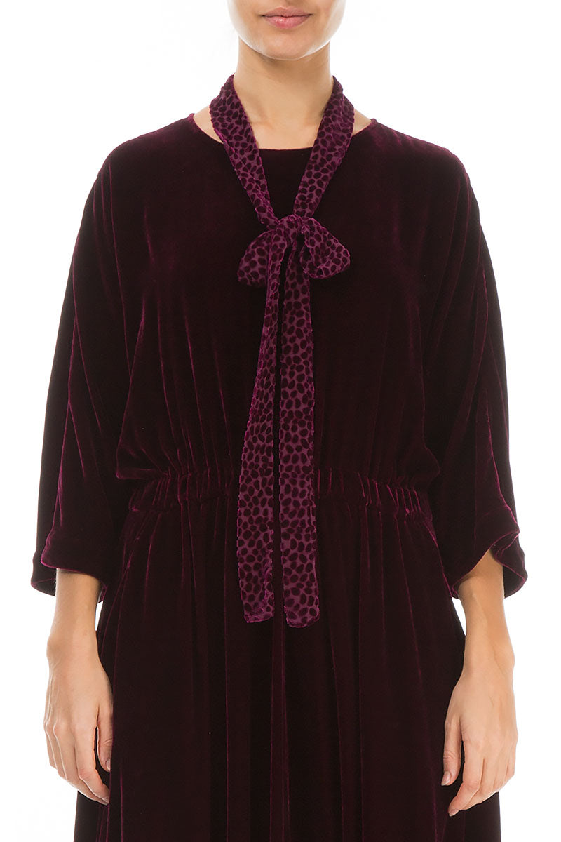 Magenta Devoré Dot Silk Velvet Scarf Necklace