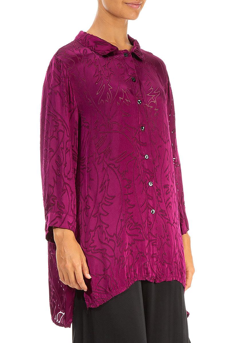 Magenta Devoré Feather Silk Shirt