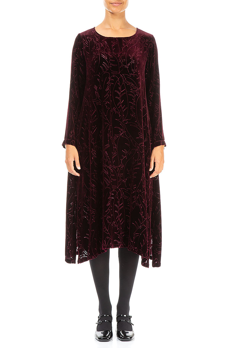 Magenta Devoré Feather Silk Velvet Dress