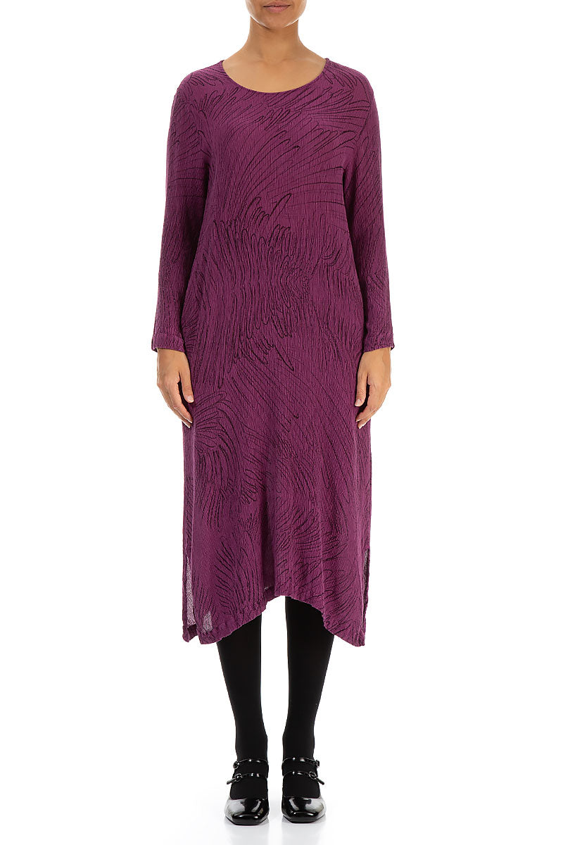 Magenta Feathers Silk Viscose Shift Dress