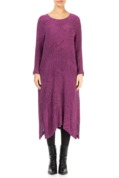 Magenta Feathers Silk Viscose Shift Dress