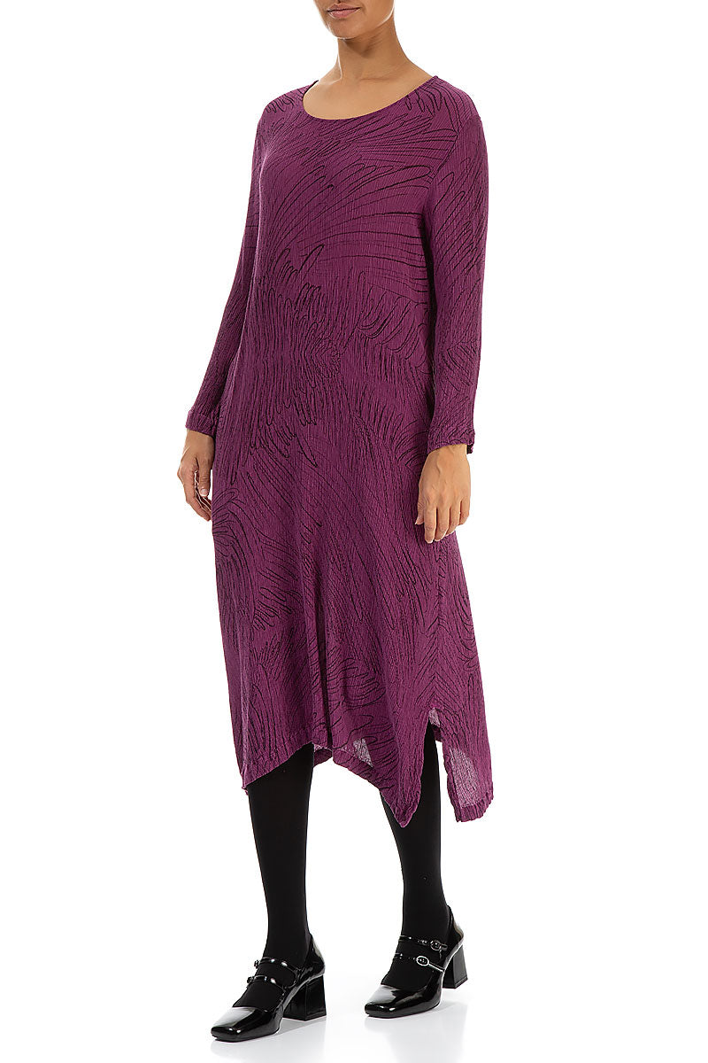 Magenta Feathers Silk Viscose Shift Dress