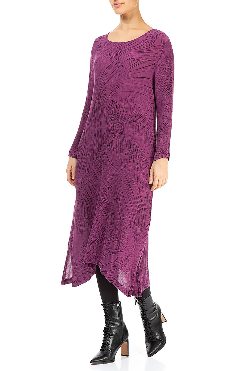 Magenta Feathers Silk Viscose Shift Dress 3