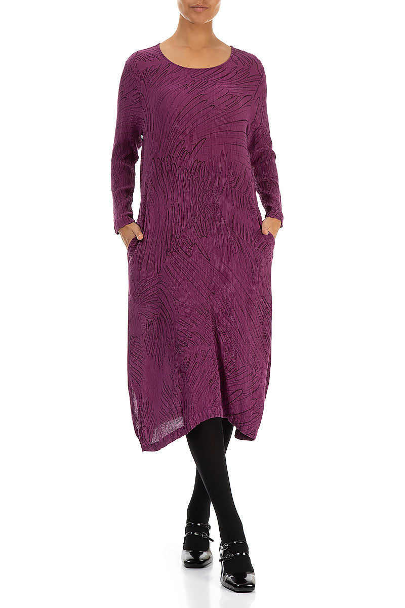 Magenta Feathers Silk Viscose Shift Dress