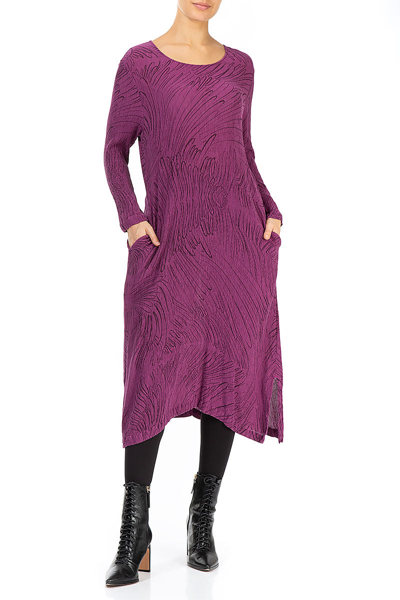 Magenta Feathers Silk Viscose Shift Dress