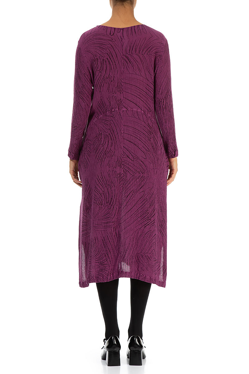 Magenta Feathers Silk Viscose Shift Dress