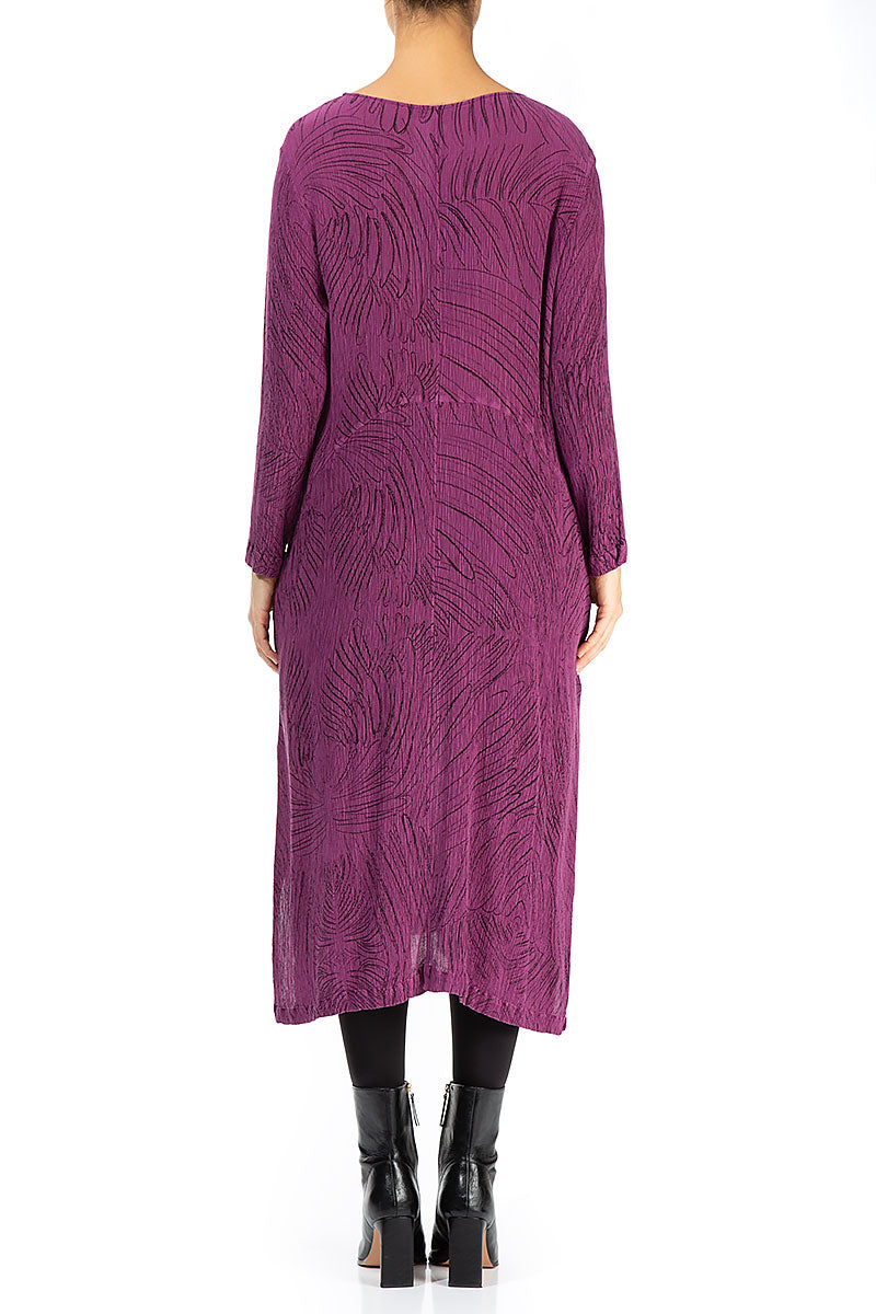 Magenta Feathers Silk Viscose Shift Dress