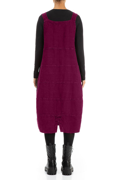 Magenta Patterned Linen Dungaree Dress