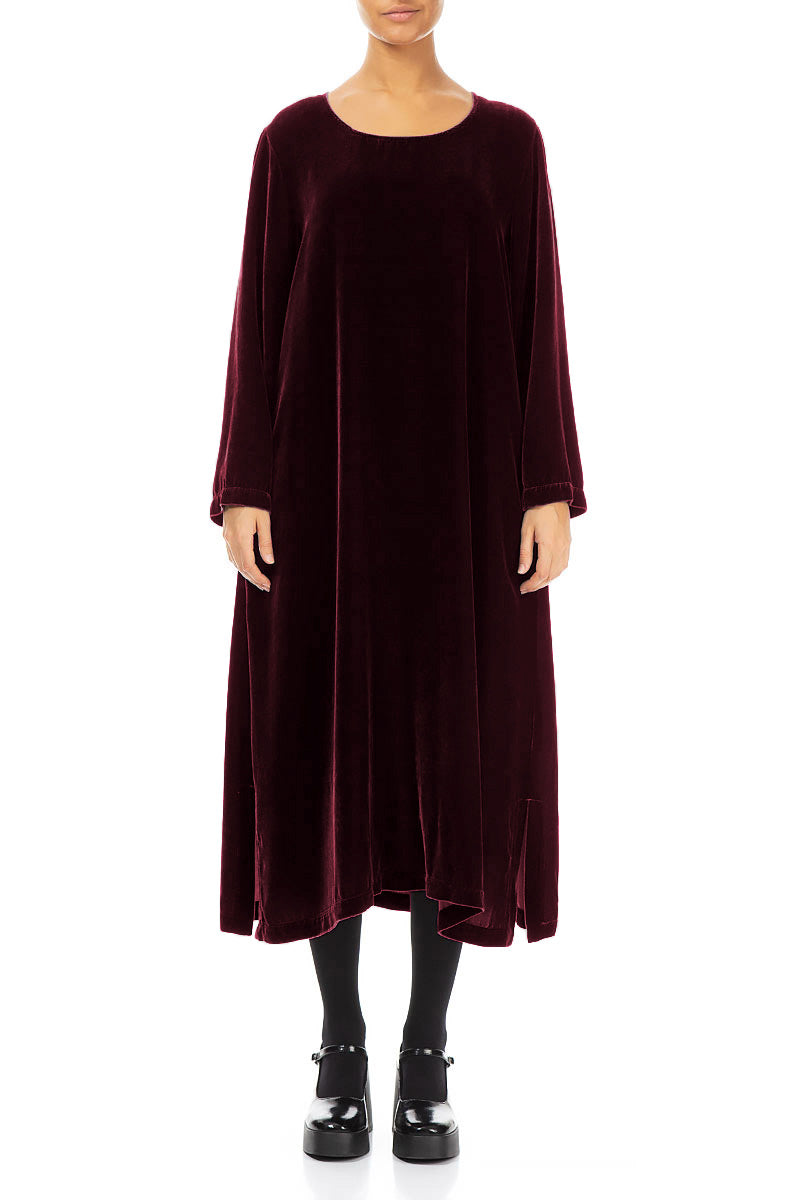 Magenta Silk Velvet Shift Dress