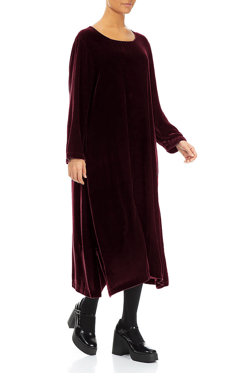 Magenta Silk Velvet Shift Dress