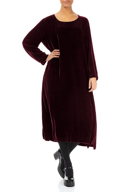 Magenta Silk Velvet Shift Dress