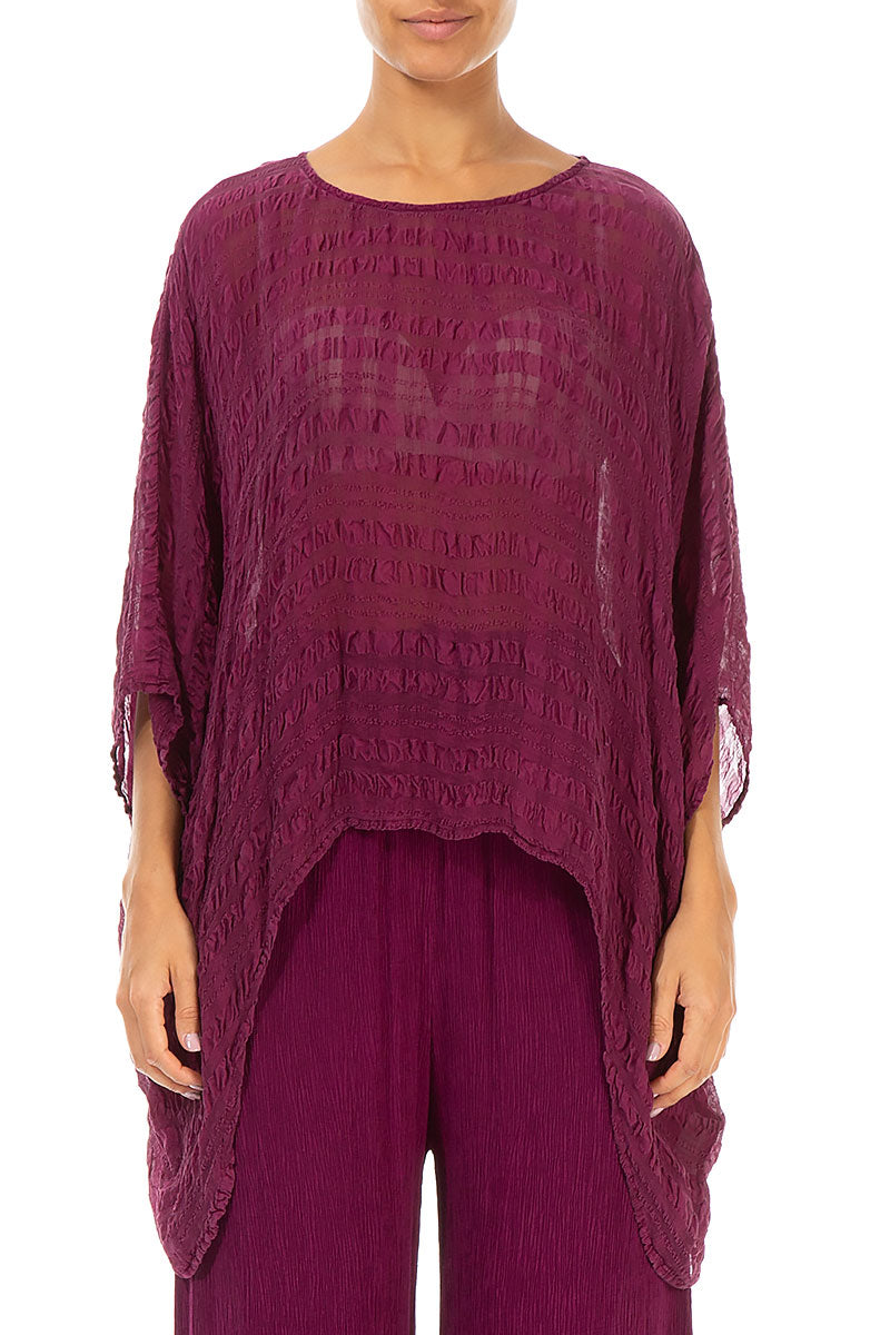 Magenta Textured Kaftan Silk Blouse