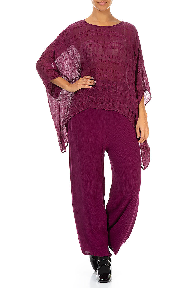 Magenta Textured Kaftan Silk Blouse