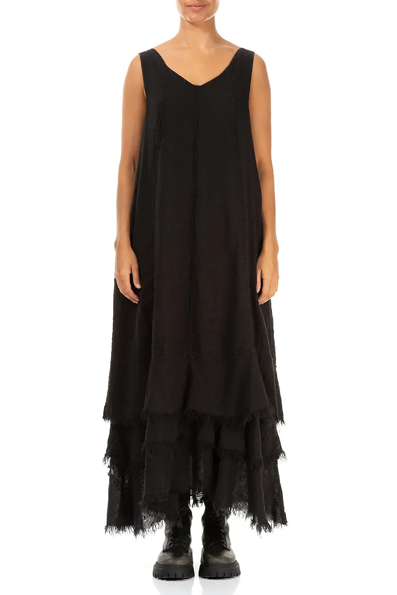 Maxi Black Gauze Linen Dress 1