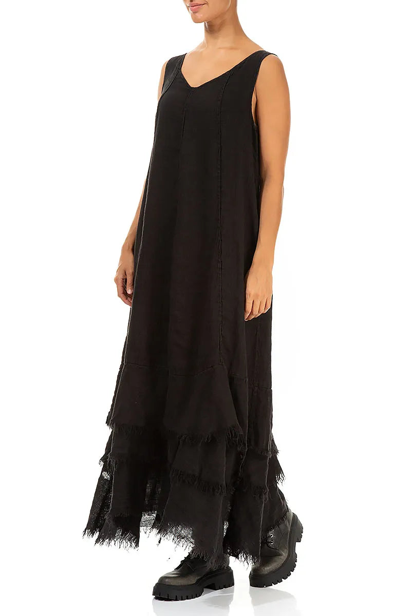 Maxi Black Gauze Linen Dress 4