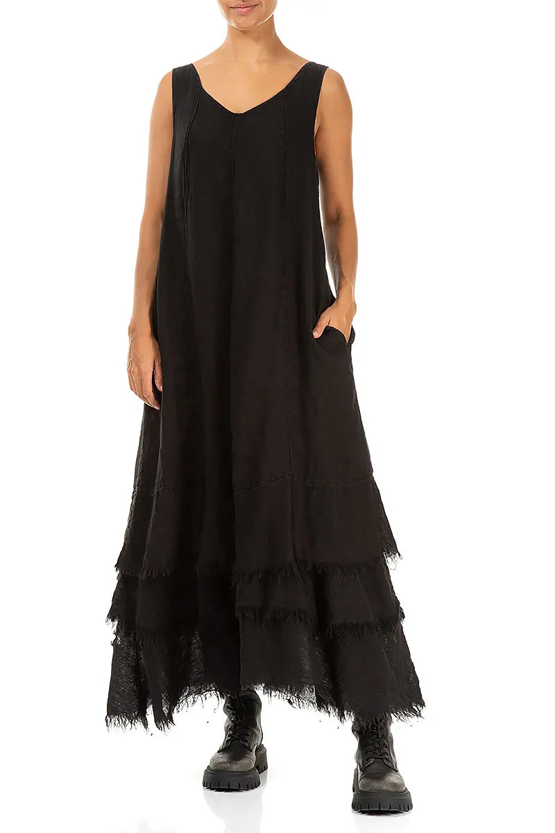 Maxi Black Gauze Linen Dress 3