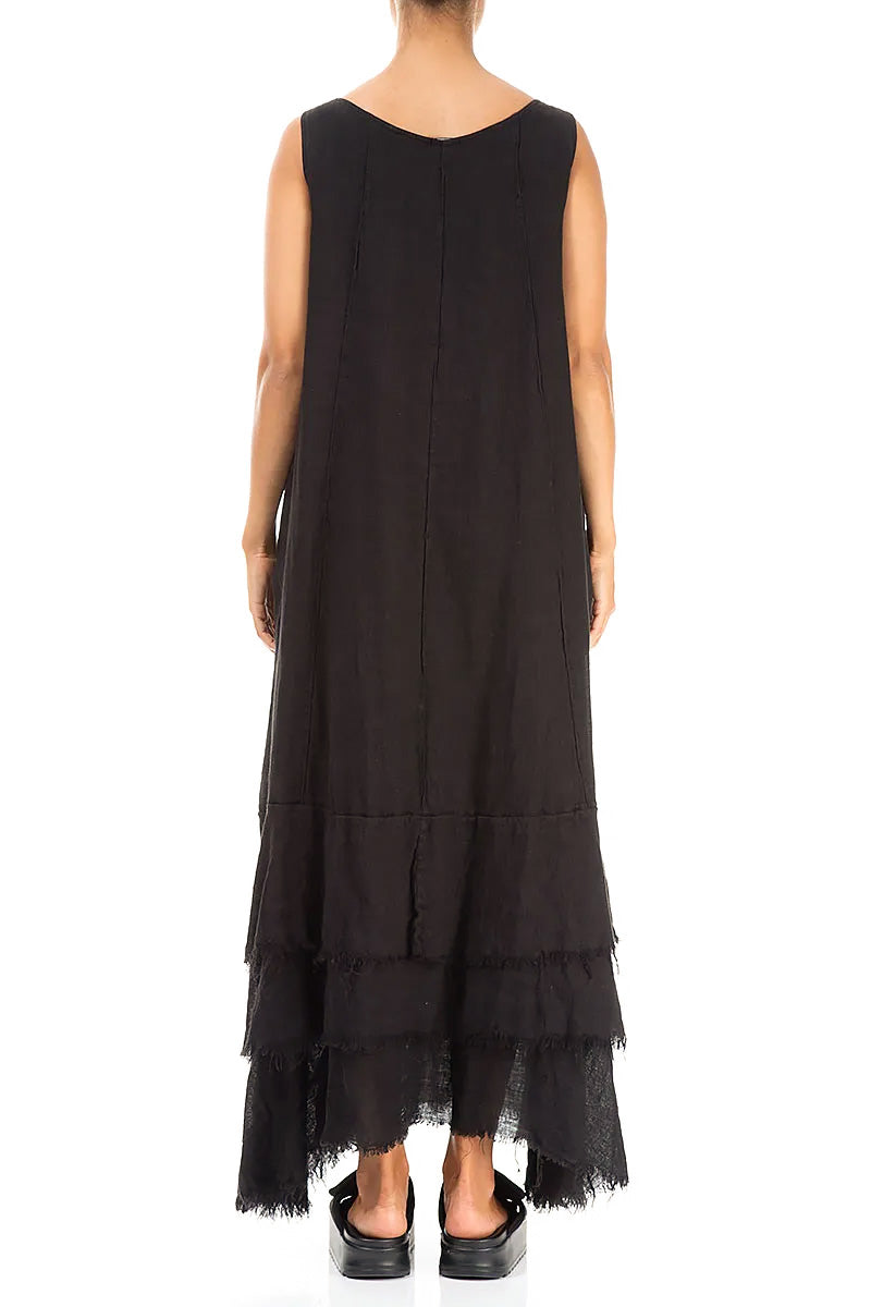 Maxi Black Gauze Linen Dress 2