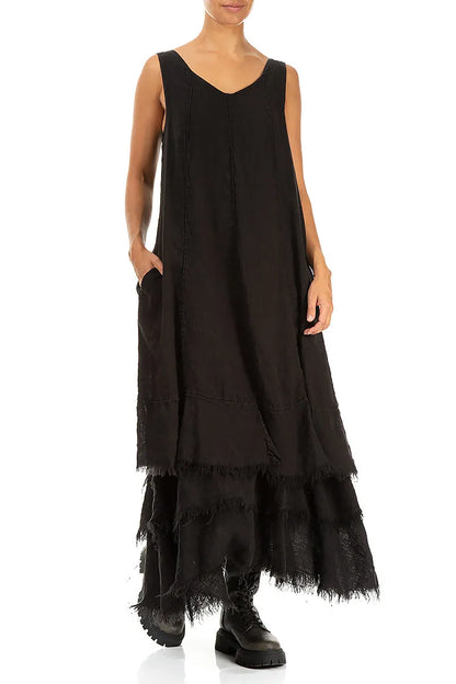 Maxi Black Gauze Linen Dress 4
