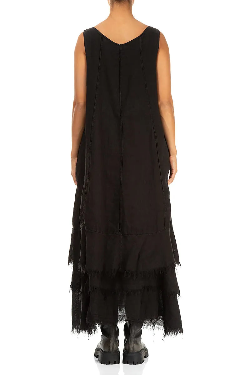 Maxi Black Gauze Linen Dress 2