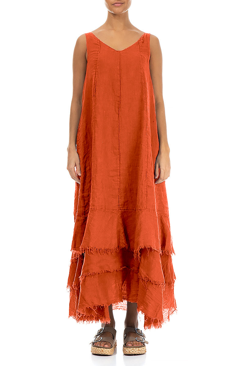 Maxi Burnt Orange Gauze Linen Dress