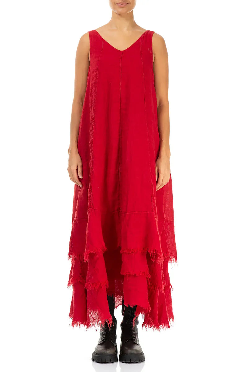 Maxi Cherry Red Gauze Linen Dress