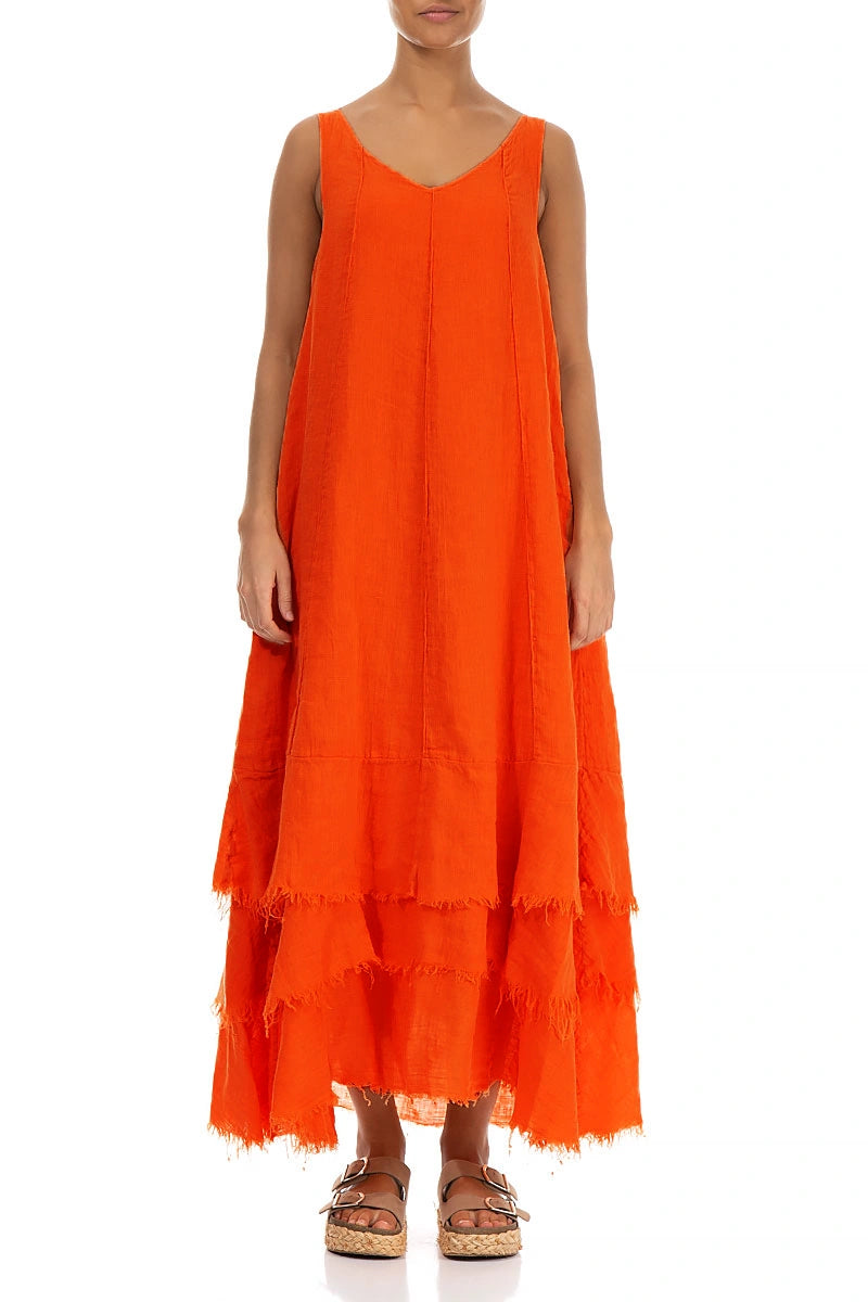 Maxi Flame Orange Gauze Linen Dress 1