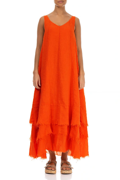 Maxi Flame Orange Gauze Linen Dress