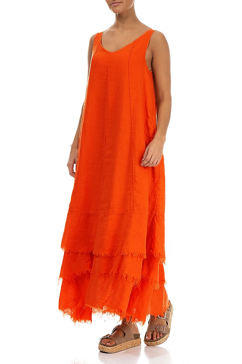 Maxi Flame Orange Gauze Linen Dress