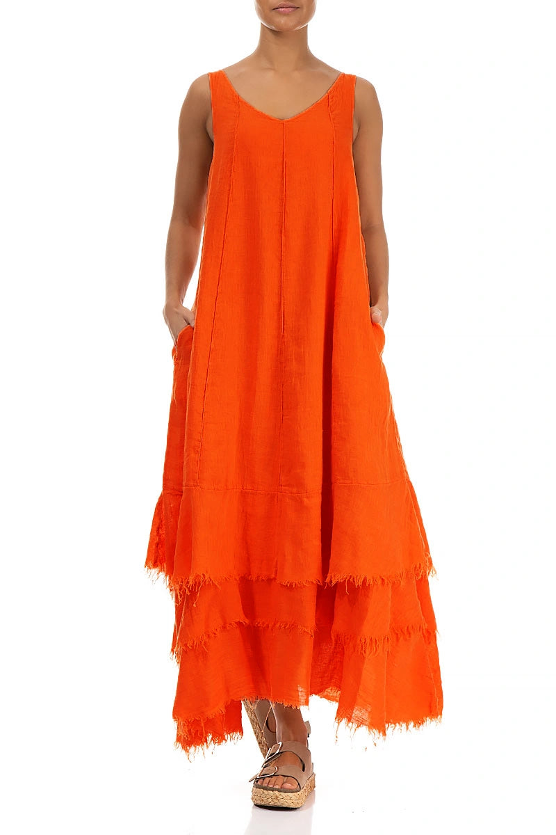Maxi Flame Orange Gauze Linen Dress