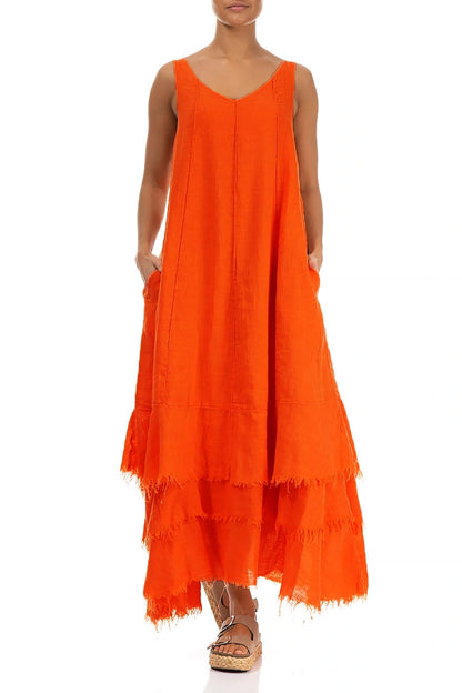Maxi Flame Orange Gauze Linen Dress
