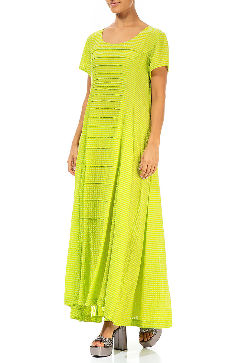 Maxi Flared Lime Textured Silk Dress 3