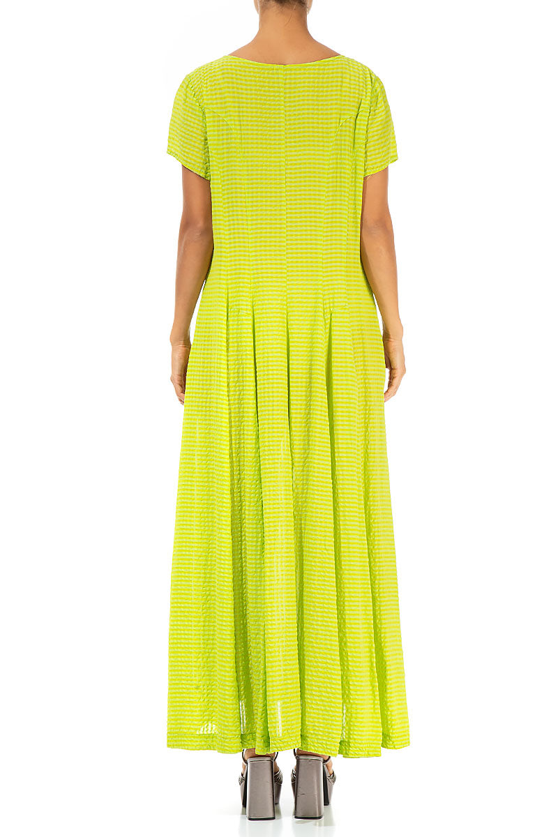 Maxi Flared Lime Textured Silk Dress 2