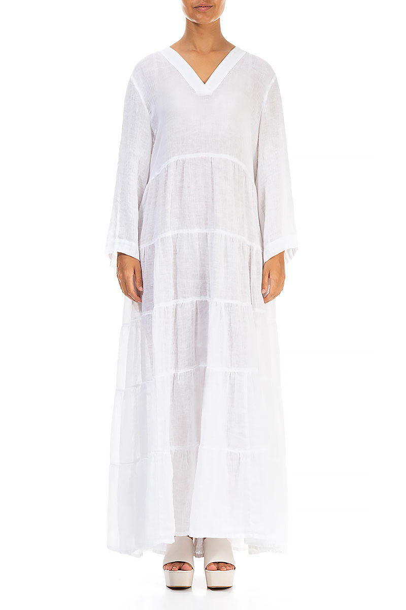 Maxi Flared White Gauze Linen Dress