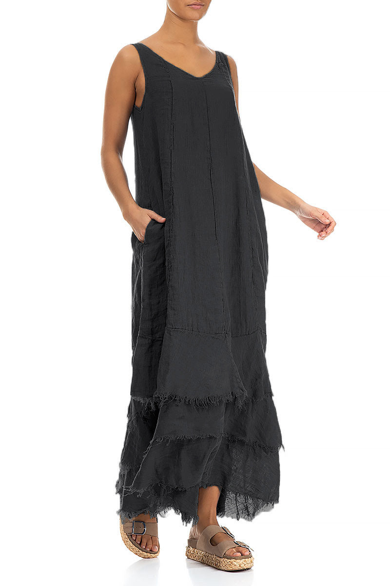 Maxi Graphite Gauze Linen Dress