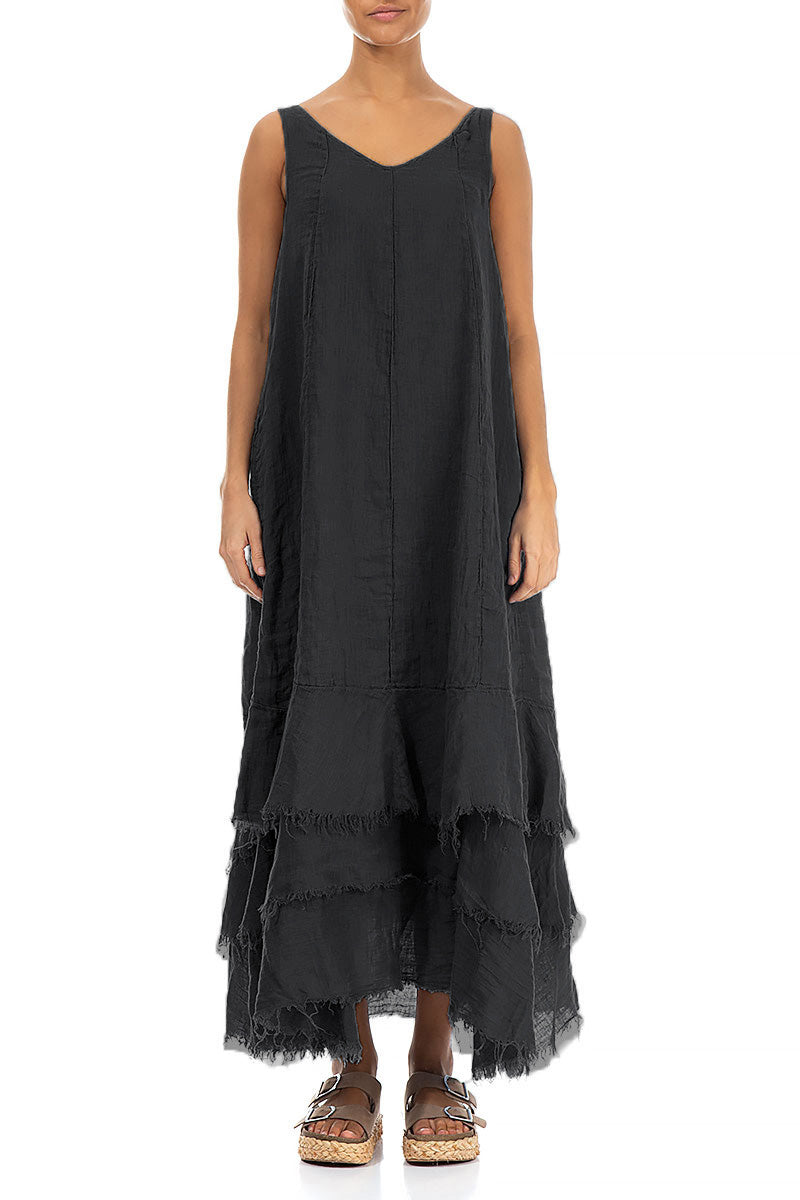 Maxi Graphite Gauze Linen Dress