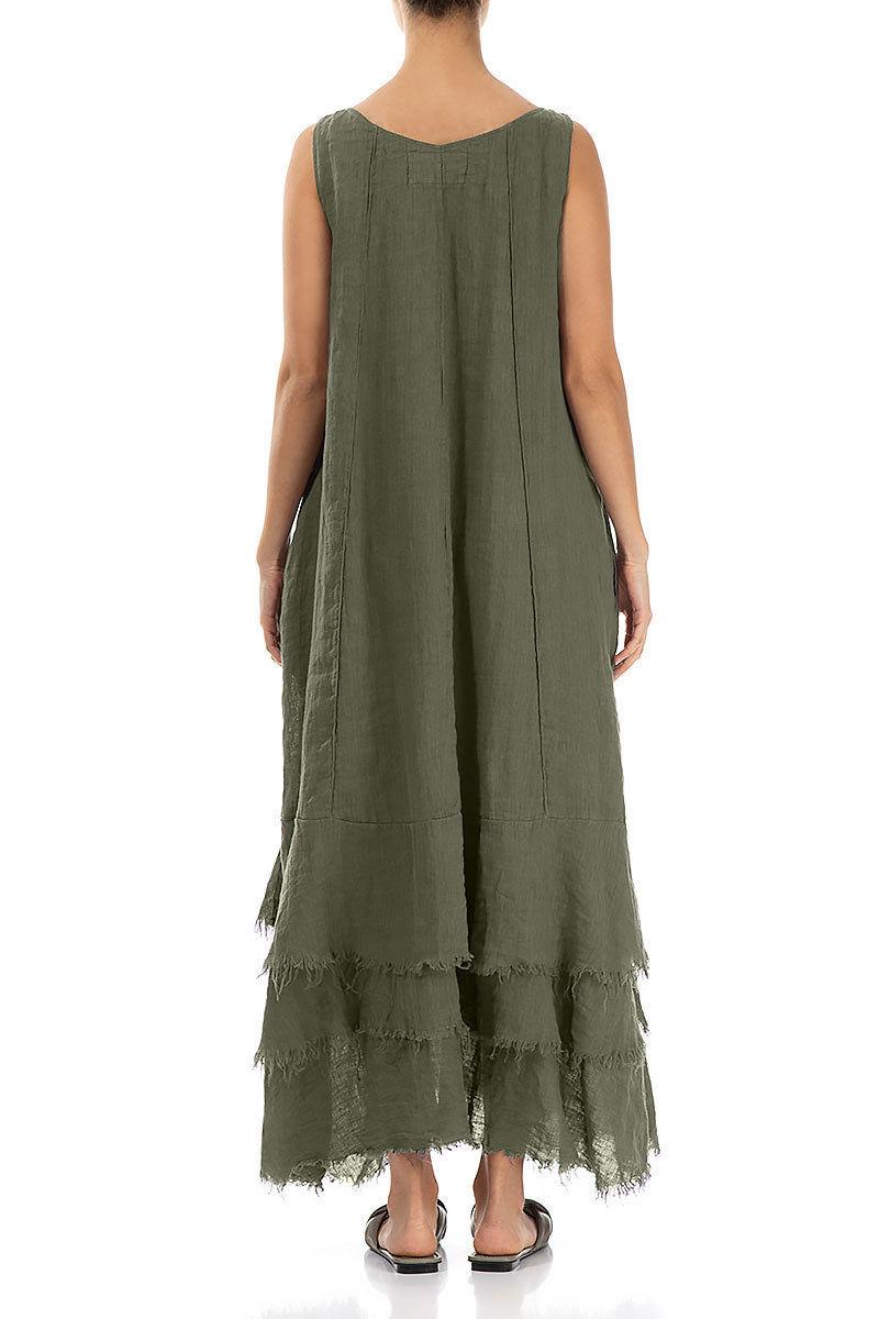 Maxi Olive Gauze Linen Dress