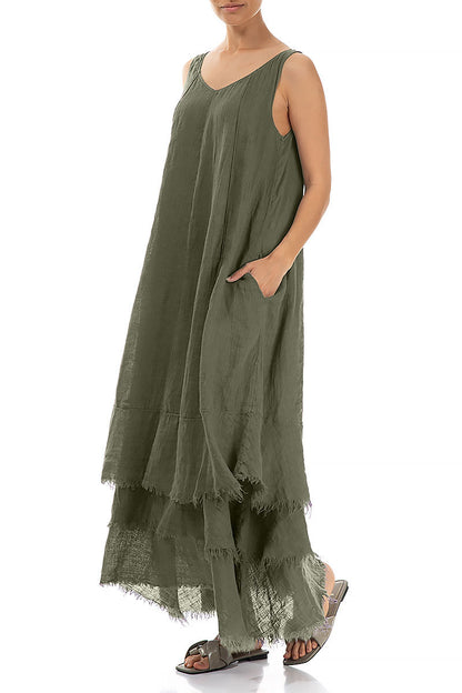 Maxi Olive Gauze Linen Dress