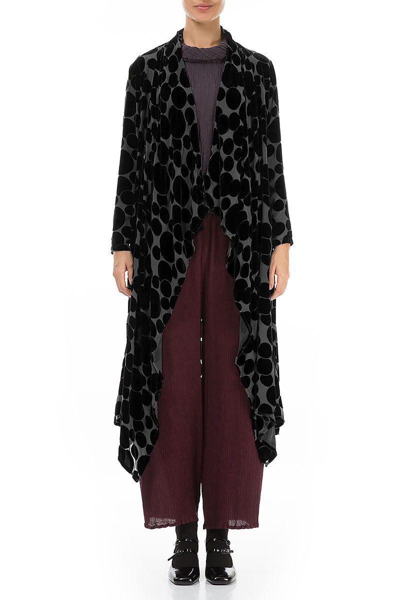 Maxi Open Black Devoré Bubbles Silk Velvet Jacket