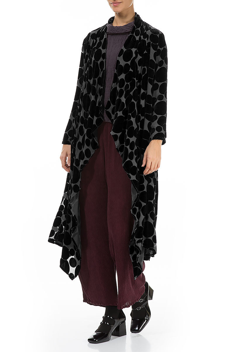 Maxi Open Black Devoré Bubbles Silk Velvet Jacket