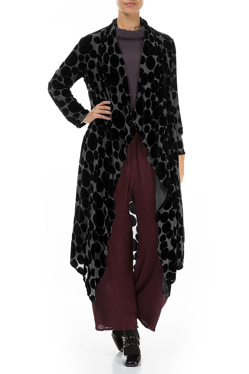 Maxi Open Black Devoré Bubbles Silk Velvet Jacket