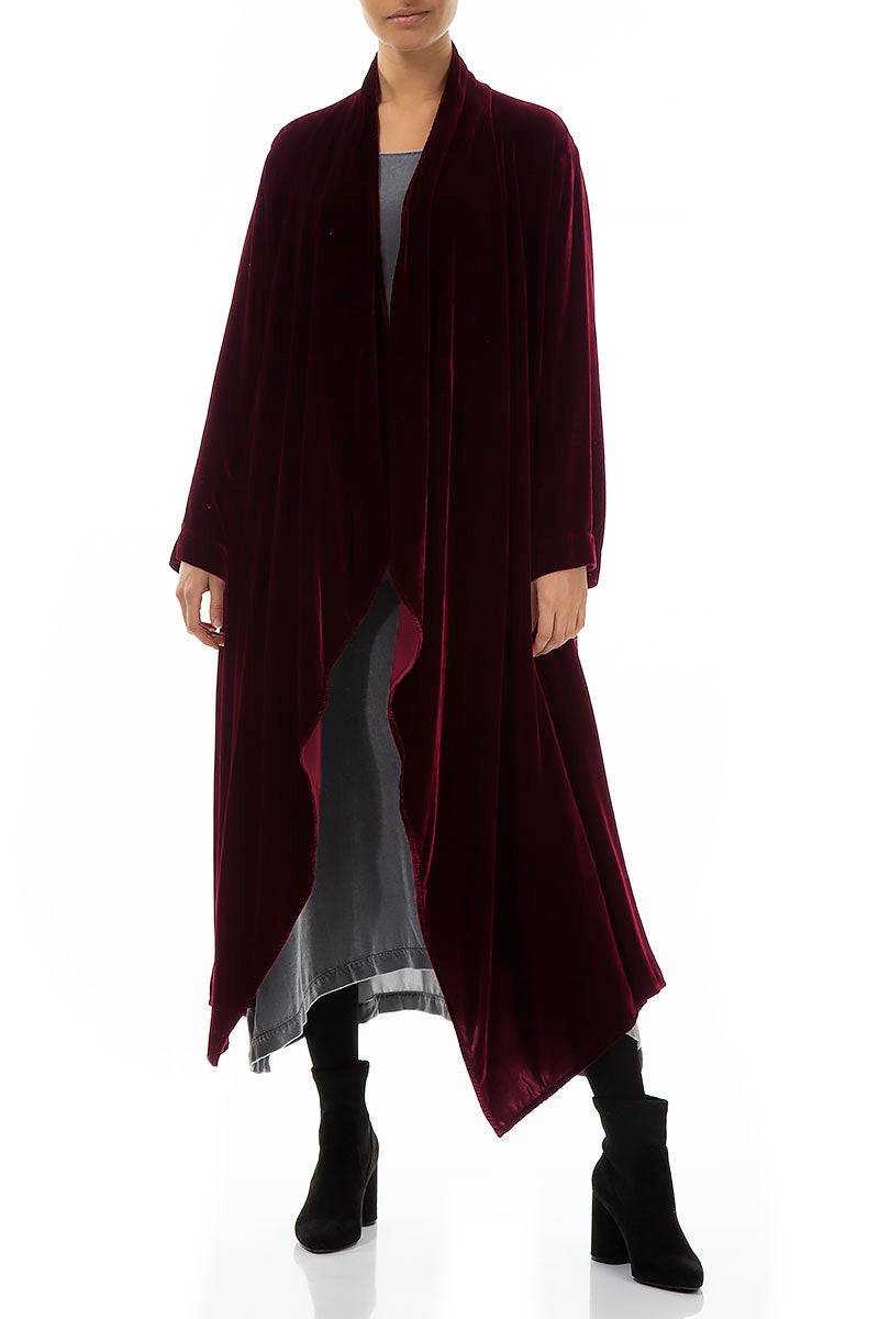 Maxi Open Claret Silk Velvet Jacket