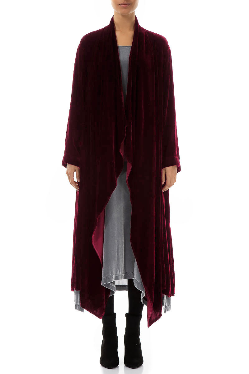 Maxi Open Claret Silk Velvet Jacket