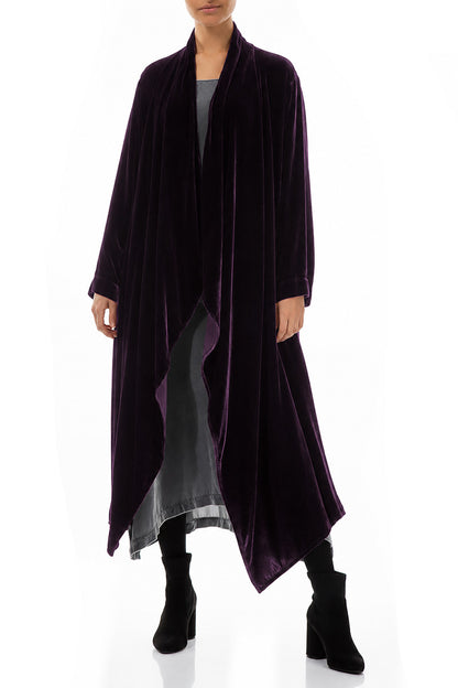 Maxi Open Deep Plum Silk Velvet Jacket 4