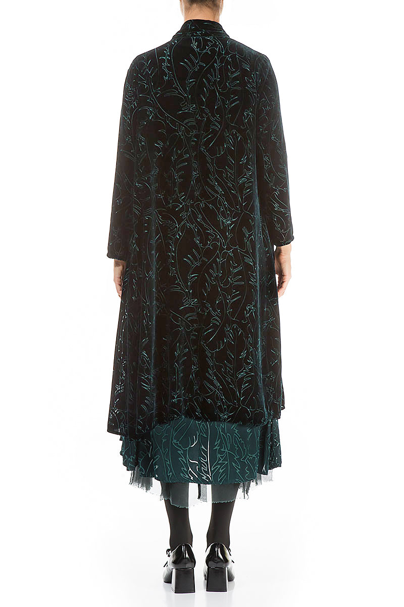 Maxi Open Emerald Devoré Feather Silk Velvet Jacket