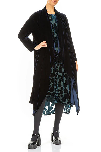 Maxi Open Royal Blue Silk Velvet Jacket 4