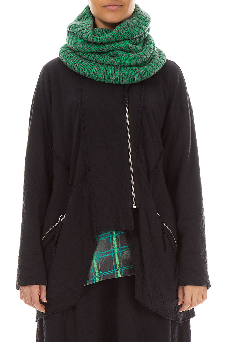 Mélange Green Knitted Wool Infinity Scarf 1