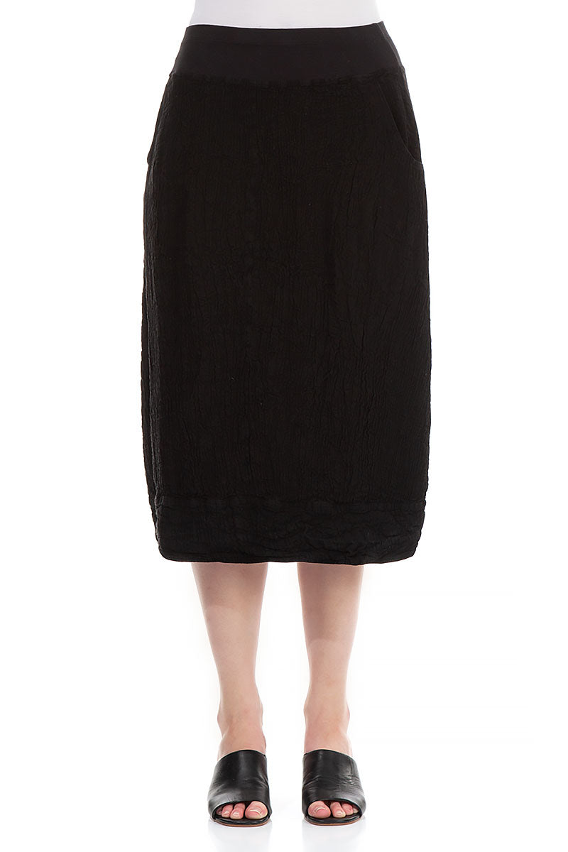 Midi Black Linen Skirt