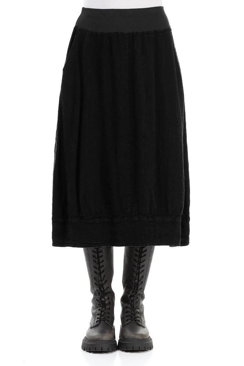 Midi Black Linen Viscose Skirt