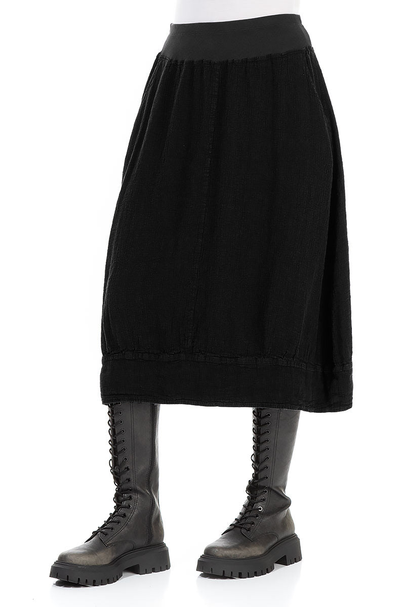 Midi Black Linen Viscose Skirt